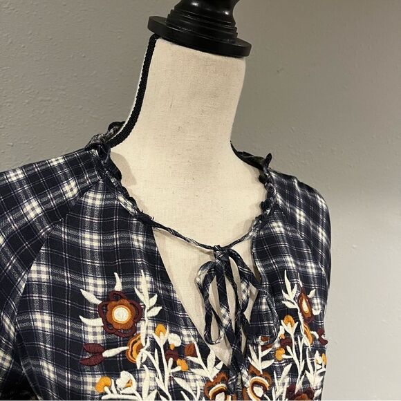 THML embroidered plaid Long sleeve dress - Picture 3 of 12